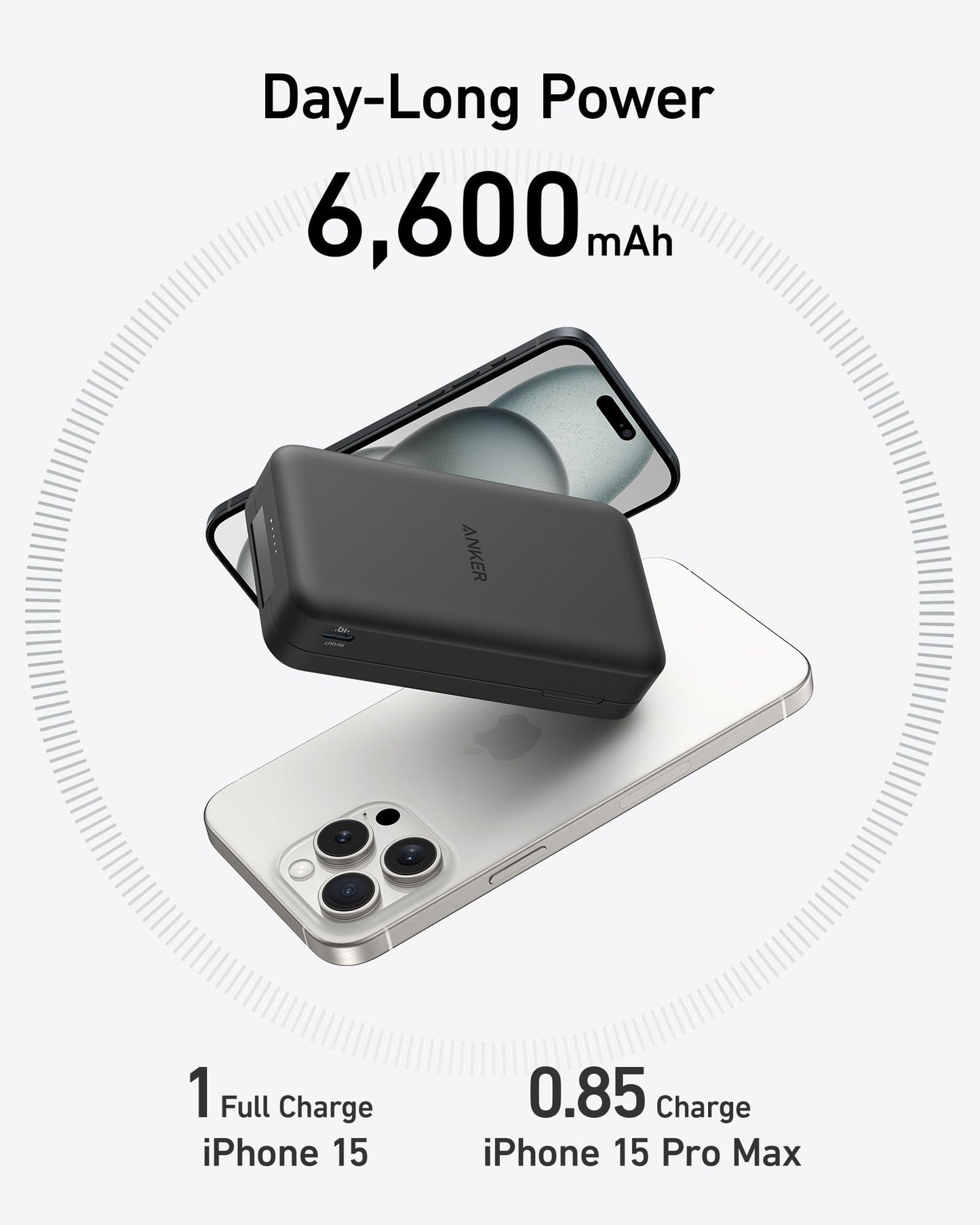 Anker MagGo Power Bank, Batería Externa de 6,600 mAh con Base Ajustable, Carga Inalámbrica de 15W con Certificación Qi2, Compatible con MagSafe y iPhone 15/14/13 (Incluye Cable USB-C)